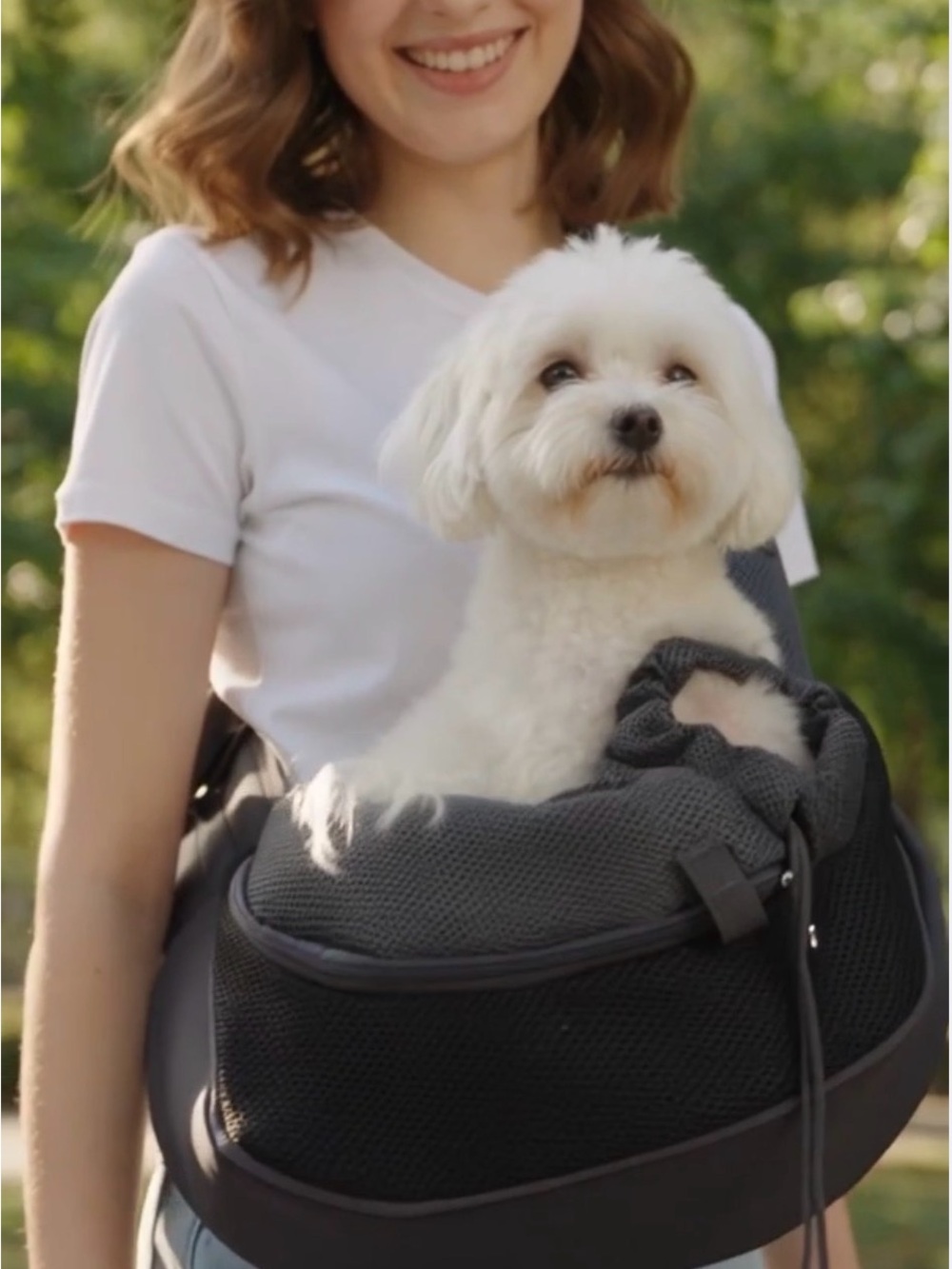 New! Hands-Free Black Mesh Dog Carrier Sling for Small Pets